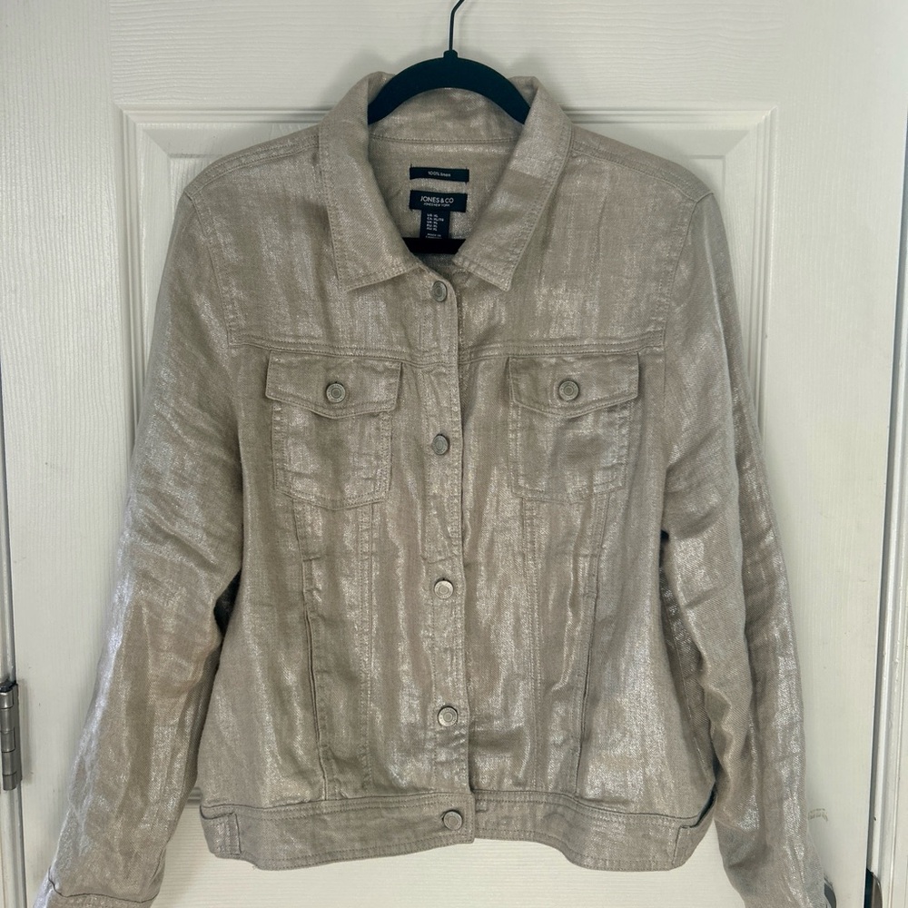 100% Jones & Co Linen Metallic Gold Shimmer Lightweight Jacket